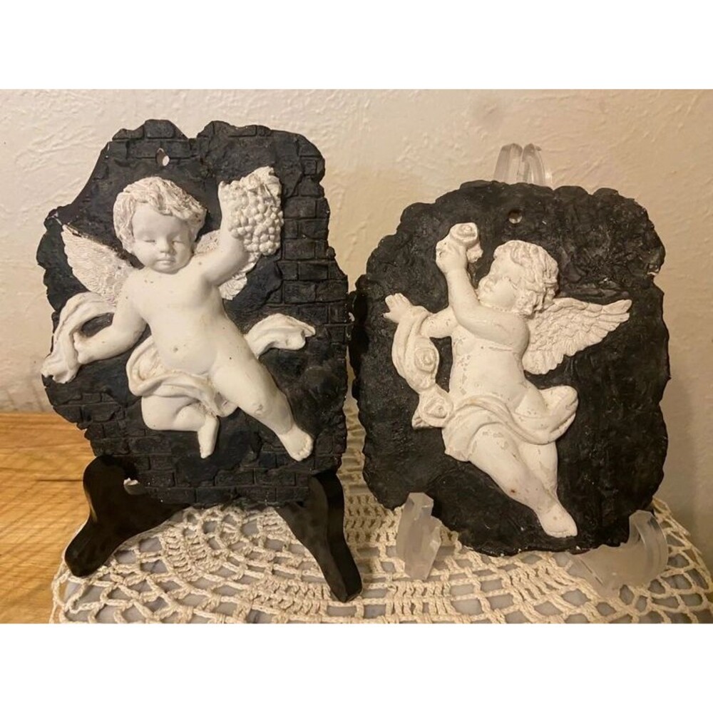 Vintage Wang's International 3D Cherub Angel Wall Plaques - Set of 2
